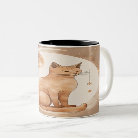 Tasse 2 Couleurs Boho Moon Cat Design (Devant droit)