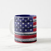 Tasse 2 Couleurs Bois rustique de drapeau américain (Devant gauche)