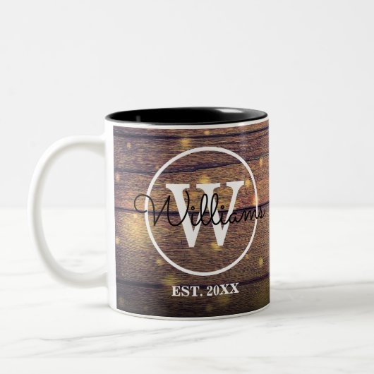 Tasse 2 Couleurs Bois rustique monogrammé élégant script personnali (Gauche)