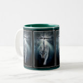 Tasse 2 Couleurs Bois Wolf & Bald Eagle Faune Art (Devant gauche)