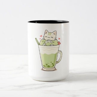 Tasse 2 Couleurs Boisson au matcha au lait et aux perles de tapioca