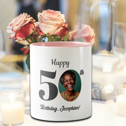 Tasse 2 Couleurs Bold Happy 50th Birthday Photo