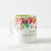 Tasse 2 Couleurs Bon thanksgiving de feuille d'automne (Devant gauche)