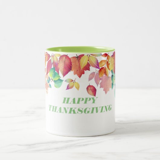 Tasse 2 Couleurs Bon thanksgiving de feuille d'automne (Centre)