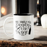 Tasse 2 Couleurs Bonbons de commerce pour le vin Drôle Halloween<br><div class="desc">Échangez les bonbons pour les gorgées avec notre "Trade Candy for Wine" Drôle Halloween à deux tons de café Mug! Cette tasse ludique présente un design noir et blanc élégant avec une phrase humoristique en typographie audacieuse, parfaite pour ajouter une touche adulte à vos célébrations d'Halloween. Fabriqué en céramique durable,...</div>