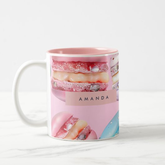 Tasse 2 Couleurs Bonheur personnalisé de macarons pastel pétillants (Gauche)
