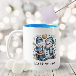 Tasse 2 Couleurs Bonhomme de neige de Noël mignon personnalisé 