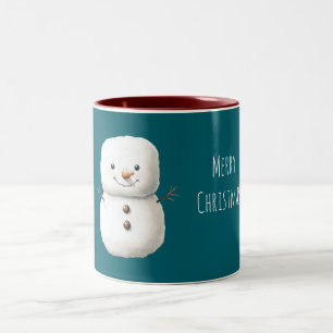 Tasse 2 Couleurs Bonhomme de neige de Noël mignon vert