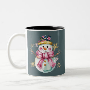 Tasse 2 Couleurs Bonhomme de neige féminin Vacances d'hiver Noël Mi