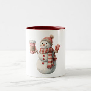 Tasse 2 Couleurs Bonhomme de neige rouge Noël blanc