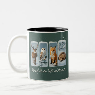 Tasse 2 Couleurs Bonjour Animaux d'Hiver Cerf Hibou Renard Ours Sai