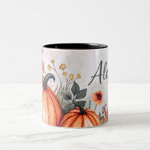 Tasse 2 Couleurs Bonjour automne avec des fleurs et nom