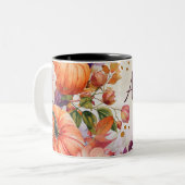 Tasse 2 Couleurs Bonjour automne avec des fleurs et nom (Devant gauche)