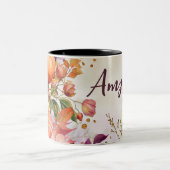 Tasse 2 Couleurs Bonjour automne avec des fleurs et nom (Centre)