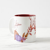Tasse 2 Couleurs Bonjour Citrouilles d'aquarelle d'automne (Devant gauche)