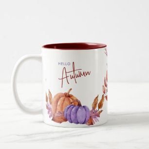 Tasse 2 Couleurs Bonjour Citrouilles d'aquarelle d'automne