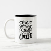 Tasse 2 Couleurs Bonjour commence avec du café, (Gauche)