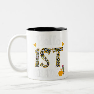 Tasse 2 Couleurs Bonjour Empreinte de léopard de première année 1èr