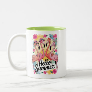 Tasse 2 Couleurs Bonjour Été Mignon Flamant Rose Plage Vacances Tro