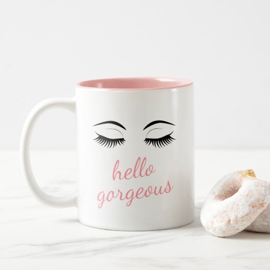 Tasse 2 Couleurs Bonjour, Jolie Eyelashes (Avec donut)