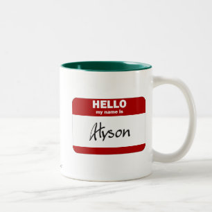 Tasse 2 Couleurs Bonjour mon nom est Alyson (rouge)