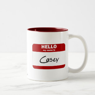 Tasse 2 Couleurs Bonjour mon nom est Casey (rouge)
