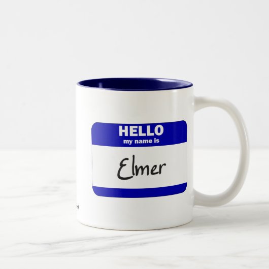 Tasse 2 Couleurs Bonjour mon nom est Elmer (bleu) (Droit)