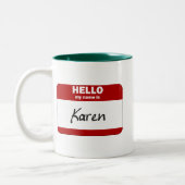 Tasse 2 Couleurs Bonjour mon nom est Karen (rouge) (Gauche)