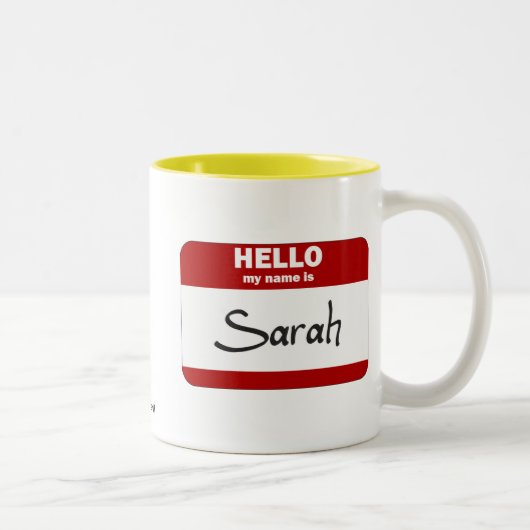 Tasse 2 Couleurs Bonjour mon nom est Sarah (rouge) (Droit)
