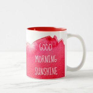 Tasse 2 Couleurs Bonjour soleil café citation rouge