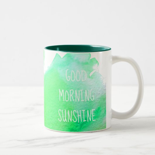Tasse 2 Couleurs Bonjour soleil café citation verte (Droit)