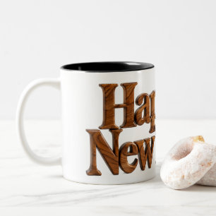Tasse 2 Couleurs Bonne Année Bois Sculpté