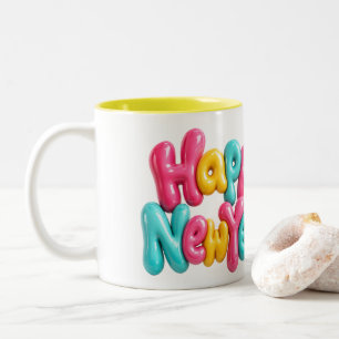 Tasse 2 Couleurs Bonne Année Impression de lettrage à bulles coloré
