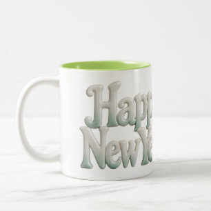 Tasse 2 Couleurs Bonne année lettrage sculpté en porcelaine blanche