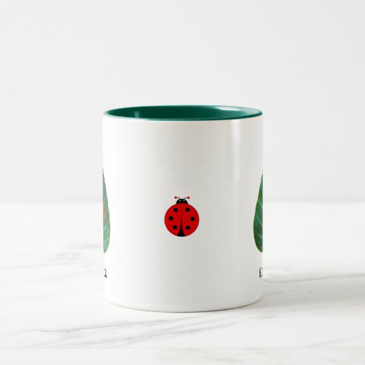 Tasse 2 Couleurs Bonne chance Ladybug sur la feuille (Centre)