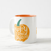 Tasse 2 Couleurs Bonne lettre Halloween sur citrouille sculpté (Devant gauche)