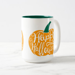 Tasse 2 Couleurs Bonne lettre Halloween sur citrouille sculpté