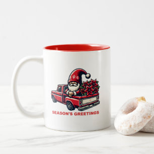 Tasse 2 Couleurs Bonnes Fêtes Poinsettia Gnome En Camion Rouge