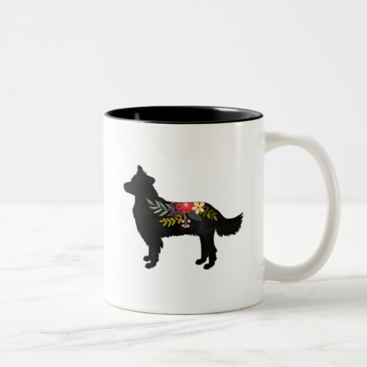 Tasse 2 Couleurs Bordure Collie Chien race Selle florale bohémienne (Droit)