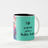 Tasse 2 Couleurs Boston Terrier Art Mug| turquoise (Devant droit)