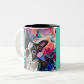 Tasse 2 Couleurs Boston Terrier Art Mug| turquoise (Devant gauche)