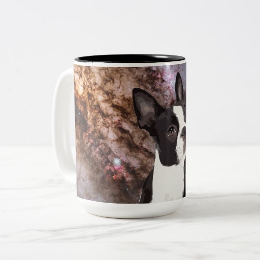 Tasse 2 Couleurs Boston Terrier dans l'espace (Devant gauche)