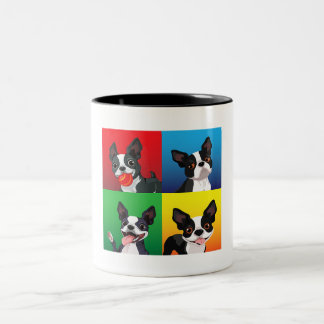 Tasse 2 Couleurs Boston Terrier Dog fait face à une mère heureuse p