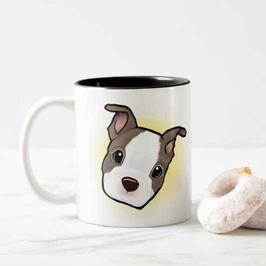 Tasse 2 Couleurs Boston Terrier Puppy (Avec donut)