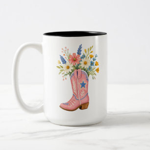 Tasse 2 Couleurs Botte de cowgirl rose Fleurs sauvages occidentales