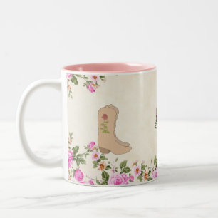 Tasse 2 Couleurs Bottes de campagne & fer à cheval avec fleurs sur