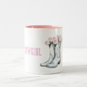Tasse 2 Couleurs Bottes de cowgirl argentées à roses roses jolies