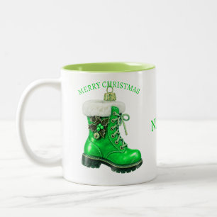 Tasse 2 Couleurs Bottes festives vertes de Noël joyeux