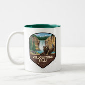 Tasse 2 Couleurs Bouclier de selfie d'ours des chutes de Yellowston (Gauche)