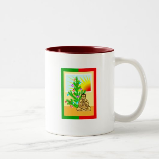 Tasse 2 Couleurs Bouddha de Noël avec arbre ! (Droit)
